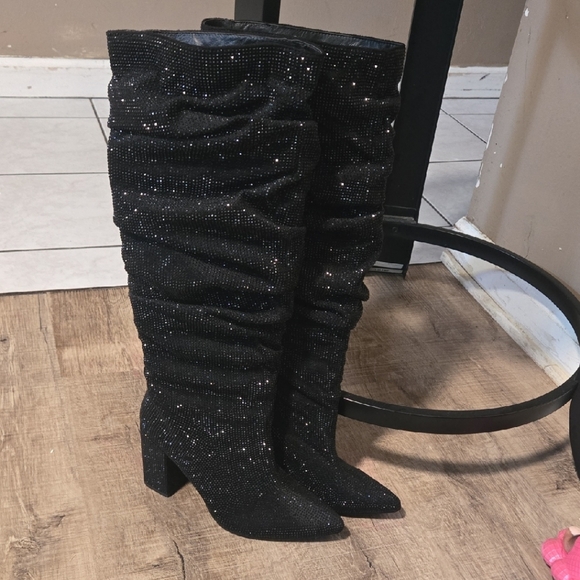 Liliana Shoes - Liliana Black Sparkle Over the Knee Boots